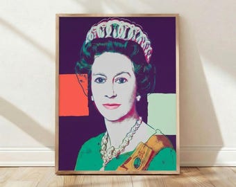 Andy Warhol Queen Elizabeth II Poster, Reigning Queens Series Print, Pop Art Faceless Portrait, Modern Wall Art, Living Room Art