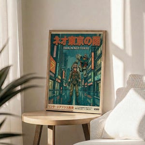 Rain In Neo Tokyo, Gundam-animeprint, retro cyberpunk-mechaposter, muurdecoratie in huis afbeelding 8