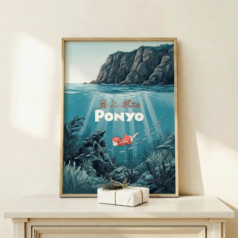Ponyo Poster, Studio Ghibli Print, Anime Poster, Ocean Wall Art ...