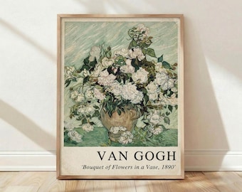 Lámina de Vincent van Gogh, arte mural de rosas, póster botánico vintage, arte mural extragrande, lámina de arte floral, regalo de inauguración de casa, regalo para ella.