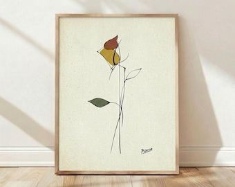 Lámina de Pablo Picasso, arte floral minimalista, arte mural botánico moderno, póster de mediados de siglo, dibujo lineal abstracto, decoración para sala de estar
