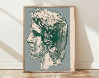 Andy Warhol Alexander The Great, Pop Art Portrait Poster, Grey and Pink Wall Art, Modern Wall Decor, Man Cave Gift