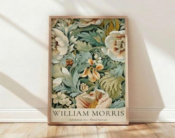 Grabado de William Morris, póster Art Nouveau, arte mural botánico vintage, movimiento Arts and Crafts, fantasía floral, hoja de acanto