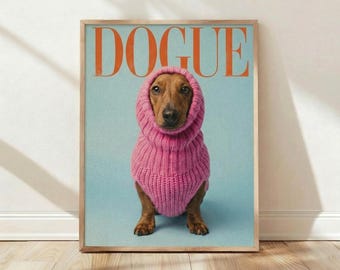 Póster divertido de perro, lámina de perro salchicha, arte de pared original, regalo para amantes de los perros, lámina de retrato de mascota, arte retro de perros, regalo para ella, decoración de pared vintage de perros
