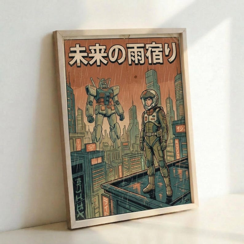 Mobile Suit Gundam Retro Mecha Poster, Japanese Anime Wall Art Print, Sci-Fi Home Decor image 9