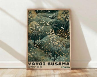 Yayoi Kusama, Japanische Verträumte Blumen Botanische Landschaft, Meisterwerk Wandkunst, Druck Poster Deco