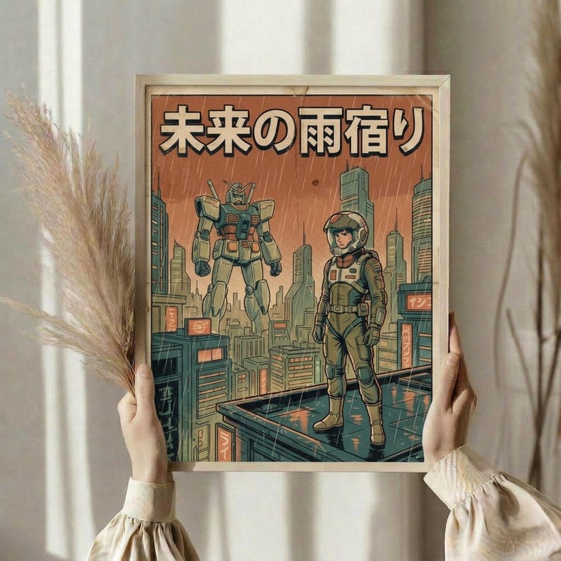 Mobile Suit Gundam Retro Mecha Poster, Japanese Anime Wall Art Print, Sci-Fi Home Decor image 4