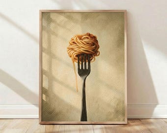 Spaghetti Pasta Twirl Gabel Vintage Retro Essen Küche Home Decor Wand Kunst Druck Poster