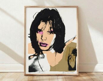 Andy Warhol Mick Jagger Print, 1975 Pop Art Poster, Rolling Stones Wall Art, Bold Abstract Portrait, Man Cave Decor