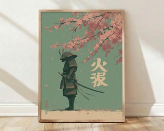 Guerrier samouraï japonais Sakura fleurs de cerisier vintage culture asiatique affiche d'art mural décoration d'intérieur