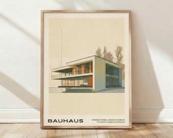 Lámina Bauhaus, arte mural moderno de mediados de siglo, póster de arquitectura, arte mural Bauhaus, lámina de diseño minimalista, decoración moderna para el hogar
