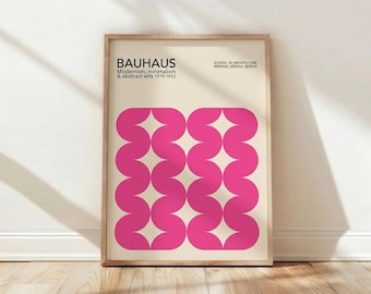 Impressão Bauhaus, Arte de Parede Moderna de Meados do Século XX, Pôster Abstrato Geométrico, Decoração Minimalista, Arte Rosa e Bege, Pôster Bauhaus dos Anos 1920