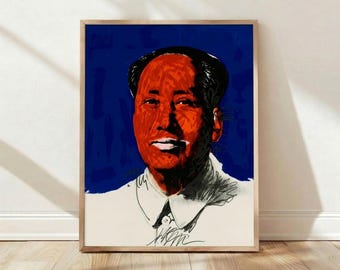Andy Warhol Mao Poster, Pop Art Wall Art, Bold Portrait Painting, Modern Wall Art, Man Cave Decor