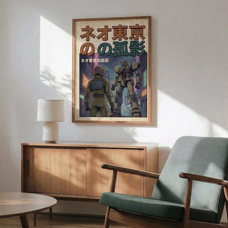 Gundam Anime Poster, Neo Tokyo Lone Shadow Wall Art, Mecha Sci-Fi Print, Home Decor image 4