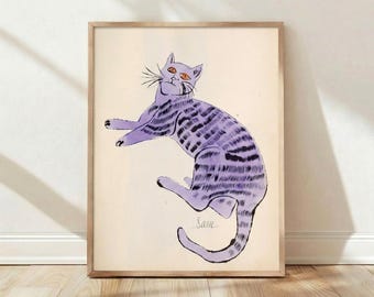 Andy Warhol 25 Cats Name Sam Print, Pop Art Cat Wall Art, Keith Haring Lichtenstein Style Poster, Cat Lover Gift, Office Wall Decor