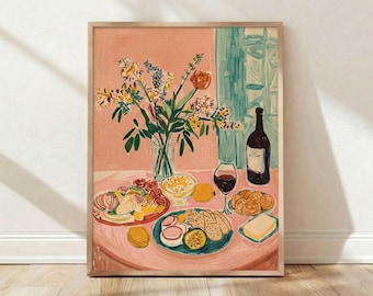 Home Decor, Wand Kunst Druck, Poster Stillleben Wein Blumen, ästhetische Küche Esszimmer