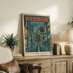 Rain In Neo Tokyo, Gundam-animeprint, retro cyberpunk-mechaposter, muurdecoratie in huis afbeelding 4