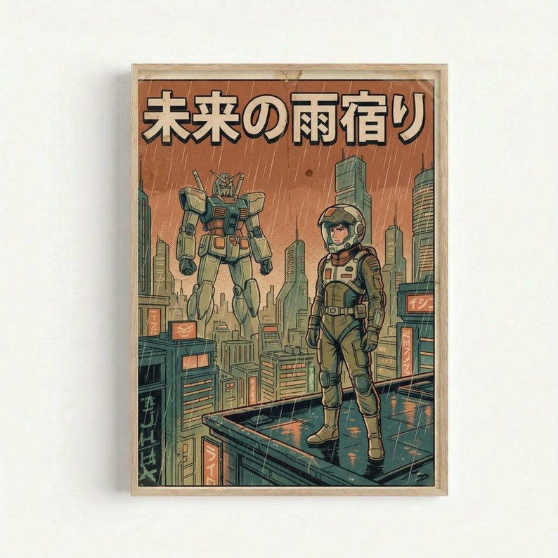 Mobile Suit Gundam Retro Mecha Poster, Japanese Anime Wall Art Print, Sci-Fi Home Decor image 2