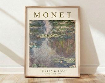 Claude Monet 1877 Seerosen, impressionistisches Ausstellungsplakat, Vintage Fine Art Print, Wohndekor