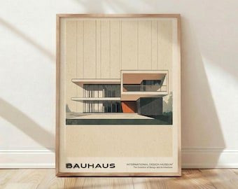 Lámina Bauhaus, arte mural moderno de mediados de siglo, póster de arquitectura, diseño modernista, arte arquitectónico geométrico, arte mural Bauhaus, decoración MCM