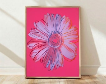 Andy Warhol Daisy Pink Print, Pop Art Poster, Flower Wall Art, Bright Colorful Art, Modern Wall Art, Living Room Art