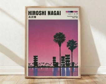 Estampa de Hiroshi Nagai, Póster de Tokio, Arte mural Y2K, Póster retrofuturista, Colección Pacific Breeze 1982, Arte mural de gran formato