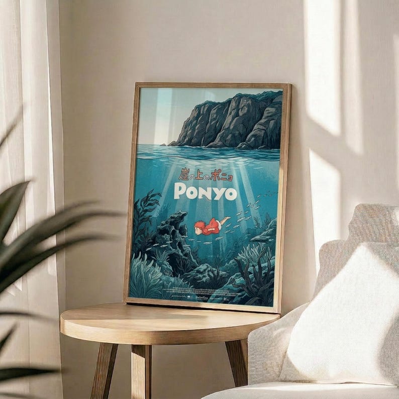 Ponyo Poster, Studio Ghibli Print, Anime Poster, Ocean Wall Art ...