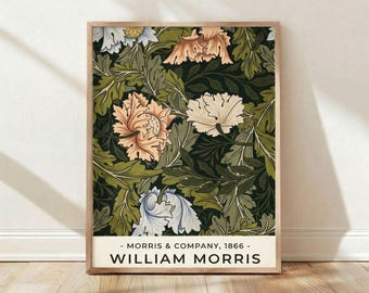 William Morris, 1866, Ausstellungsplakat, botanisches Blumendekor, Wohnkultur, Wandkunst, Druck, Poster, antik, ästhetisch