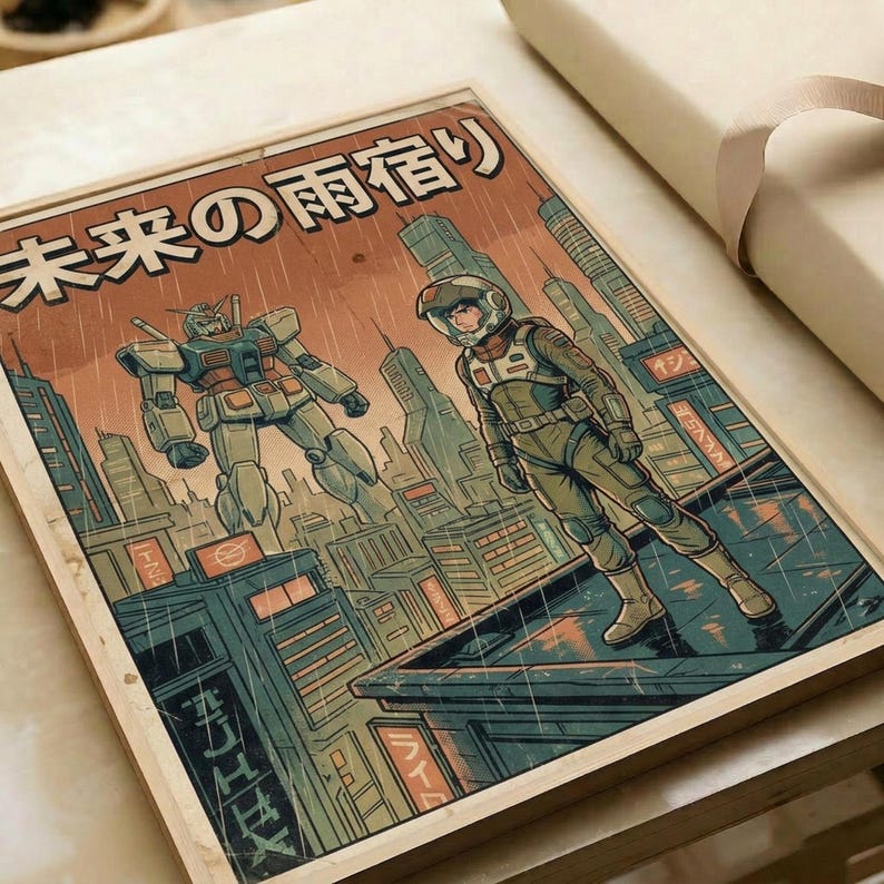 Mobile Suit Gundam Retro Mecha Poster, Japanese Anime Wall Art Print, Sci-Fi Home Decor image 3