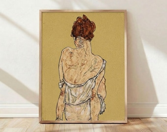 Egon Schiele 1913 Frau von hinten, Deko, Wandbild, Poster Geschenk