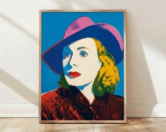 Andy Warhol Ingrid Bergman With Hat, Pop Art Portrait Poster, Andy Warhol Art Print, Trendy Wall Art, Modern Wall Art, Living Room Decor