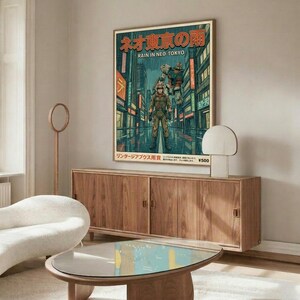 Rain In Neo Tokyo, Gundam-animeprint, retro cyberpunk-mechaposter, muurdecoratie in huis afbeelding 6