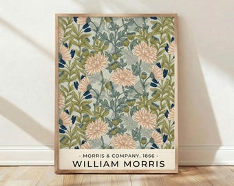 William Morris, 1866 Chrysanthemum, Dekoration, Wandkunst, Botanisches Poster, Vintage Druck, Ausstellungsgrafik