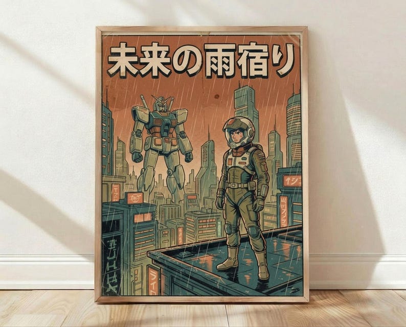 Mobile Suit Gundam Retro Mecha Poster, Japanese Anime Wall Art Print, Sci-Fi Home Decor image 1