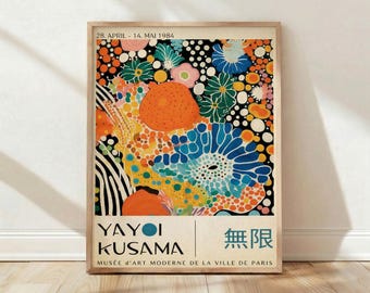 Lámina de Yayoi Kusama, Puntos Infinitos Botánicos, Póster de Kusama, Decoración Maximalista, Decoración Dopamine, Arte para Sala de Juegos, Arte de Pared Grande, Lámina de Arte Moderno