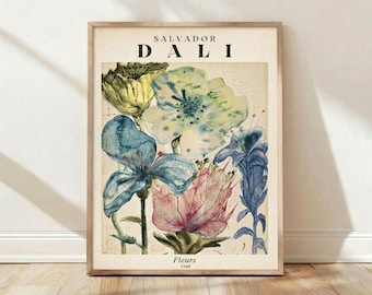 Lámina de Salvador Dalí, Flores 1948, Arte floral surrealista, Arte botánico para pared, Póster de calidad museística, Lámina floral vintage, Regalo para ella
