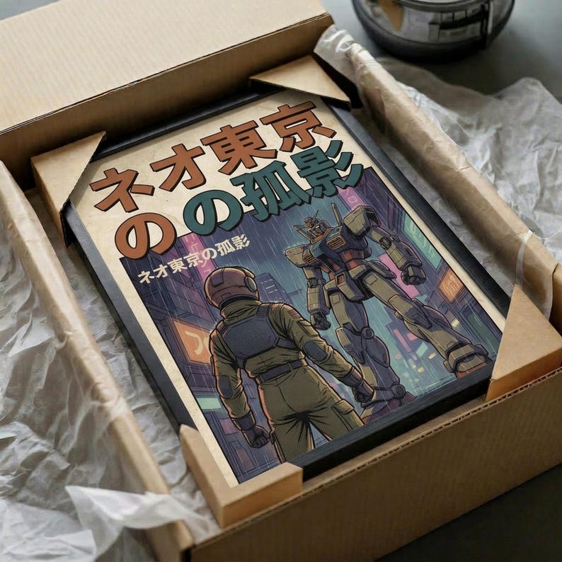 Gundam Anime Poster, Neo Tokyo Lone Shadow Wall Art, Mecha Sci-Fi Print, Home Decor image 8