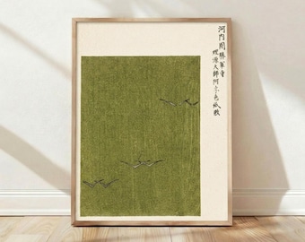 Grabado japonés en madera, arte minimalista de pájaros para pared, decoración de jardín zen, póster asiático, arte wabi sabi, decoración japonica, regalo de inauguración de casa