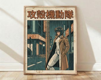 Póster de Ghost in the Shell, lámina de Motoko Kusanagi, arte mural cyberpunk, póster de anime, póster cyberpunk, póster de Tokio, póster de manga