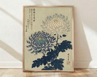 Keika, Hasegawa, 1893, Japanese, Chrysanthemum, Woodblock, Vintage, Floral, Art, Print, Wall, Decor, Home, Poster