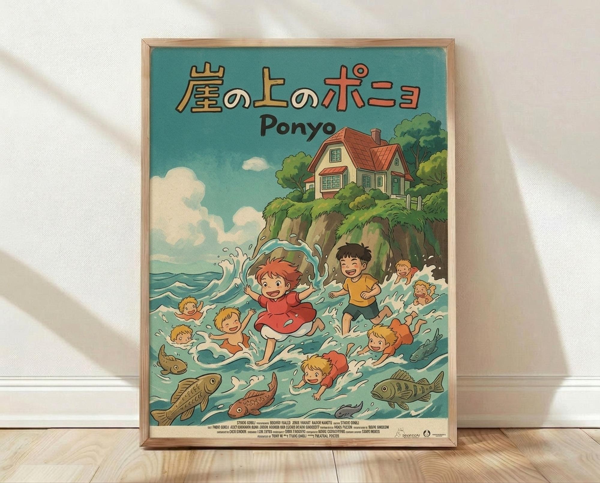 Ponyo Cliff Poster, Studio Ghibli Print, Miyazaki Anime Wall Art, Kids ...