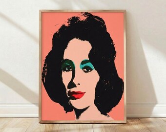 Andy Warhol Art, Liz Elizabeth Taylor Pop Art Poster, Portrait Painting, Modern Wall Art, Living Room Decor