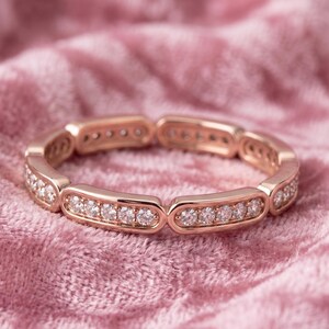 Geometric Diamond Channel Set Band in Rose Gold | Modern Link-Style Eternity Ring | Contemporary Stackable Bridal Jewelry