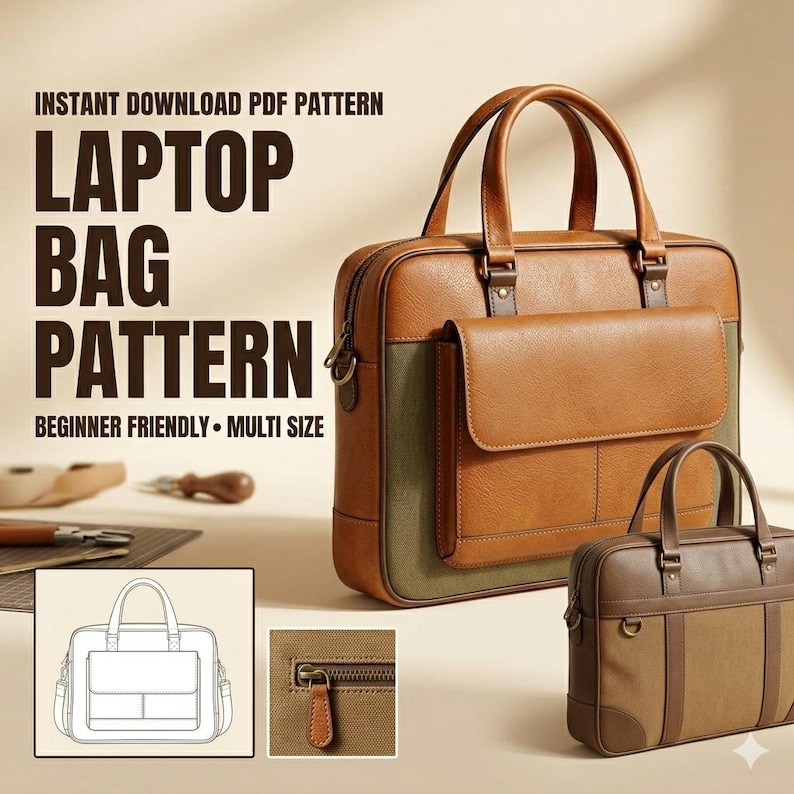 Laptop Bag Sewing Pattern PDF Beginner Briefcase Pattern Easy Laptop ...