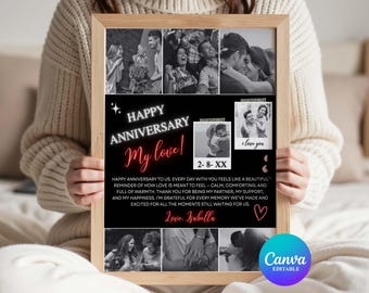 Editable Anniversary Photo Collage Template, Happy Anniversary My Love Poster, Romantic Canva Wall Art, Personalized Couple Gift