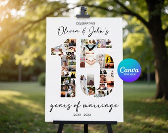 15th Wedding Anniversary Sign Canva Template, Anniversary Photo Collage Poster, Years of Marriage Sign, Editable Anniversary Decor
