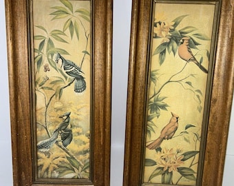 Pair Vintage 70s RF Harnett Bird Prints Lerusi Creations Detroit MI Framed