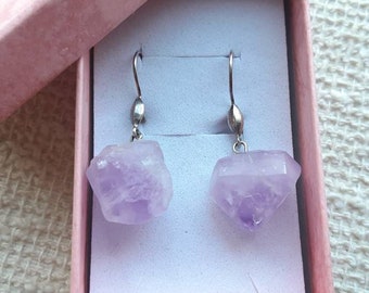 Genuine Rough Amethyst Earrings with Sterling Silver 925 Gift for Her