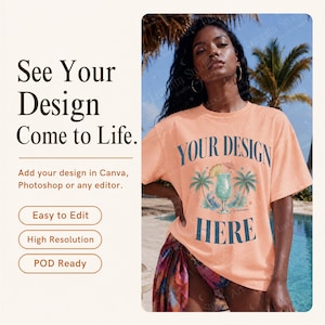Comfort Colors 1717 Mockup Bundle | Neon Cantaloupe CC1717 Lifestyle Mock Up | Tropical Resort | New 2026 Color | 10 HighRes JPG POD Mockup