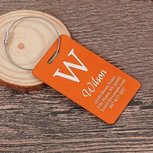 Custom Metal Initial Luggage Tag, Personalised Monogram Aluminium Bag Tag, Capital Letter Suitcase Label with Wire, Executive Travel Gift